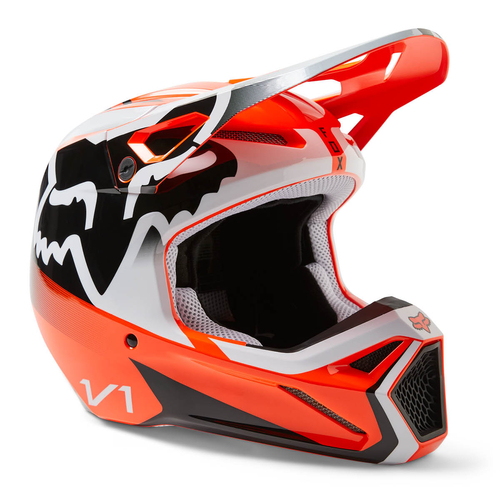 Fox Racing V1 Leed MIPS ECE Gyerek MX Bukósisak (Narancs-Fehér)