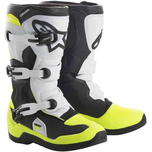 Alpinestars Tech 3s Gyerek MX Csizma (Fekete-Fehér-Fluo)