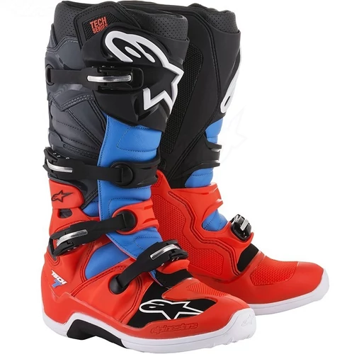 Alpinestars Tech 7 Cross Csizma (Fluo piros-Szürke-Kék)